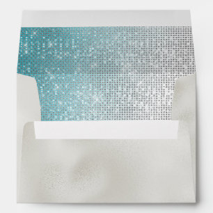 Pearl Glitzy Aqua Ombre Sparkle Wedding Envelope
