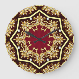 Pearl Gold Frame Illustration Background Large Clock
