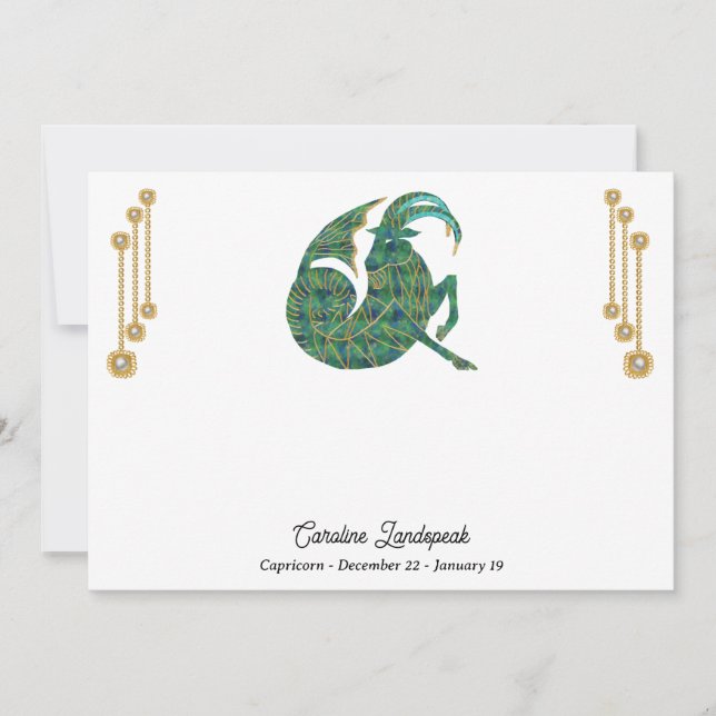Pearl & Gold Jewels Capricorn Zodiac Sign Note Card (Front)