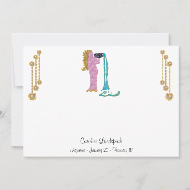 Pearl & Gold Jewels with Aquarius Zodiac Sign Note Card (Front)