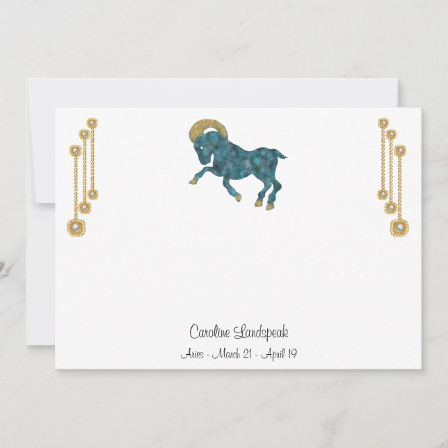 Pearl & Gold Jewels with Aries Zodiac Sign Note Card (Front)