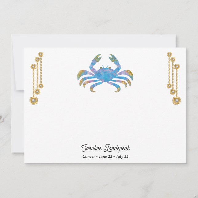 Pearl & Gold Jewels with Cancer Zodiac Sign  Note Card (Front)