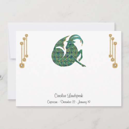 Pearl  Gold Jewels with Capricorn Zodiac Sign Note Card