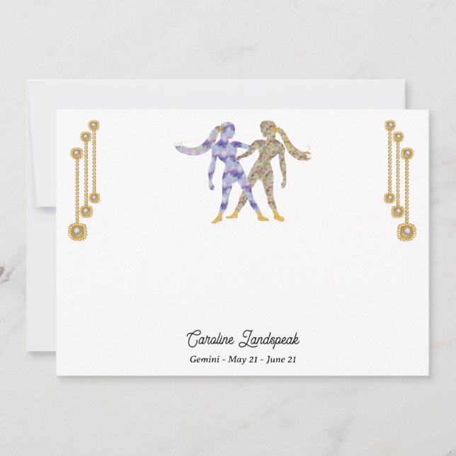 Pearl & Gold Jewels with Gemini Zodiac Sign Note Card (Front)