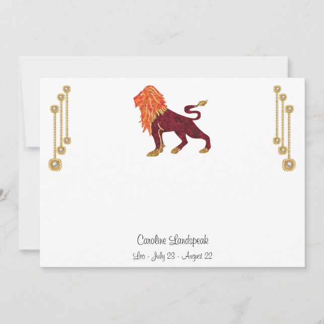 Pearl & Gold Jewels with Leo Zodiac Sign Note Card (Front)