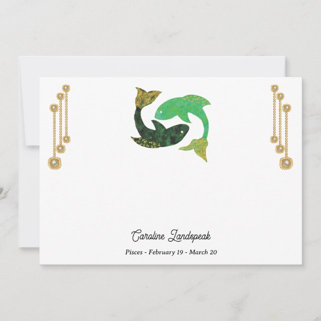 Pearl & Gold Jewels with Pisces Zodiac Sign Note Card (Front)