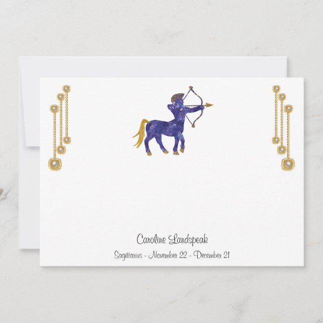Pearl & Gold Jewels with Sagittarius Zodiac Sign Note Card (Front)