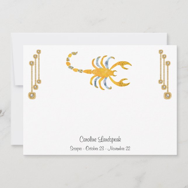 Pearl & Gold Jewels with Scorpio Zodiac Sign Note Card (Front)