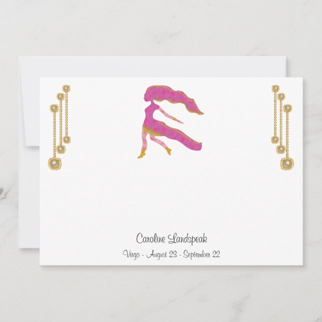 Pearl & Gold Jewels with Virgo Zodiac Sign Note Card (Front)
