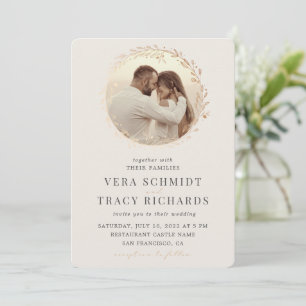 Pearl & Gold Leaf All in One Rsvp Photo Wedding In Invitation