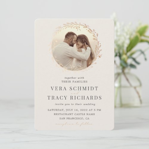 Pearl  Gold Leaf All in One Rsvp Photo Wedding In Invitation