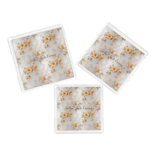 Pearl Gold Roses Floral Acrylic Tray