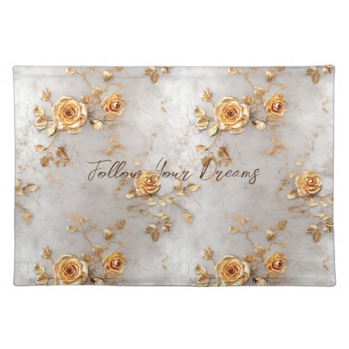 Pearl Gold Roses Floral Cloth Placemat