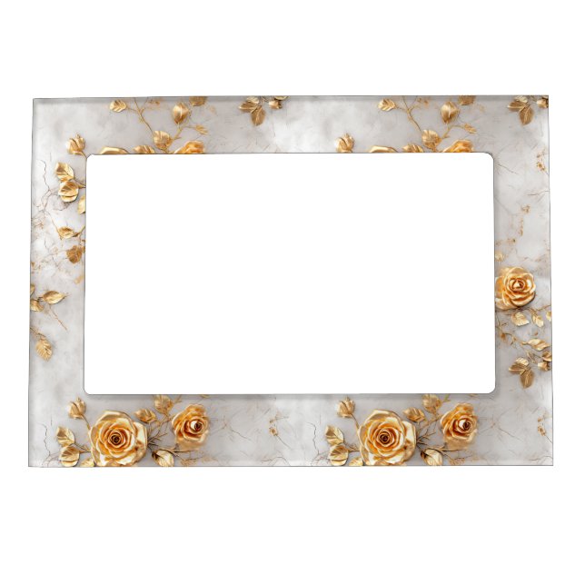 Pearl Gold Roses Floral Magnetic Frame (Front)