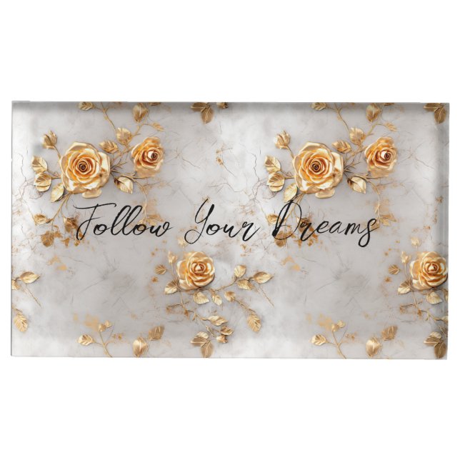 Pearl Gold Roses Floral  Place Card Holder (Front)