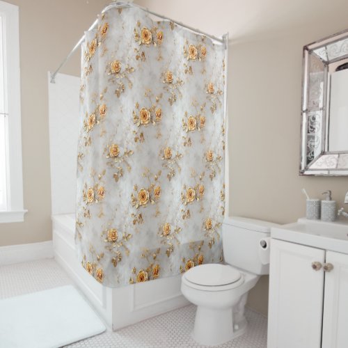 Pearl Gold Roses Floral Shower Curtain