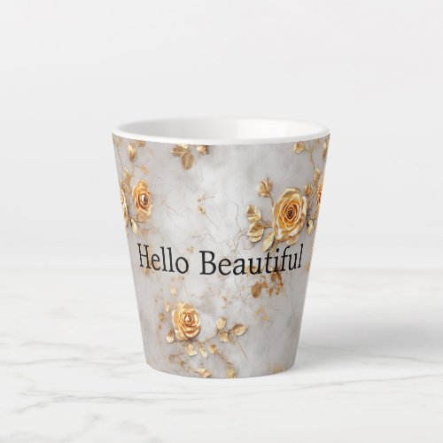 Pearl Gold Roses Floral Wedding Latte Mug