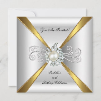 Pearl Gold Silver Diamond Birthday Party Invitation