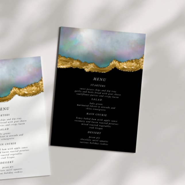Pearl Golden Agate Geode Wedding Dinner Menu Card (Creator Uploaded)