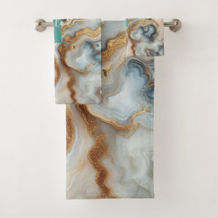 Pearl Golden Girly Botswana Agate Custom Monogram Bath Towel Set