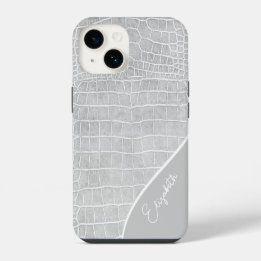 Pearl Gray Crocodile Personalized iPhone 14 Case