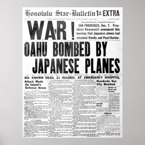 Pearl Harbor Attack Newspaper Poster