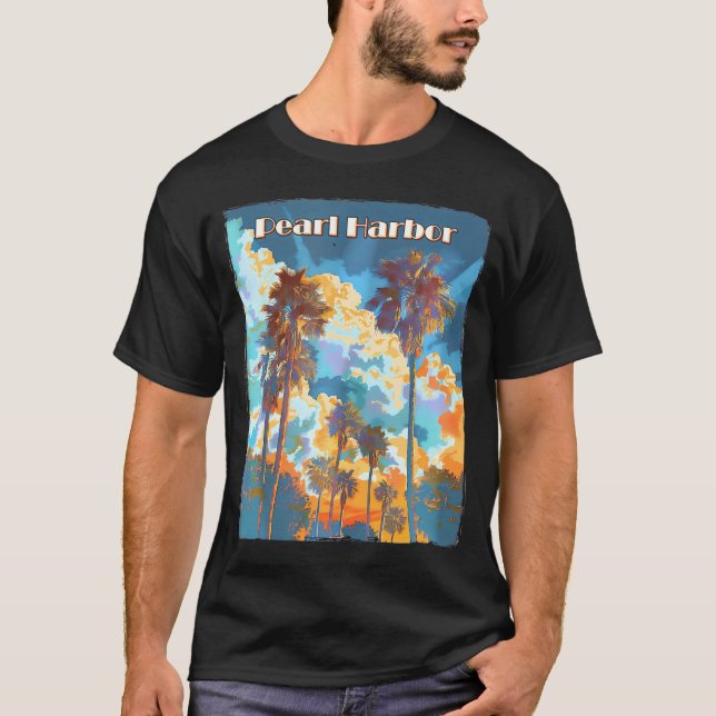 Pearl Harbor Hawaii Palm Trees Beach T-Shirt (Front)