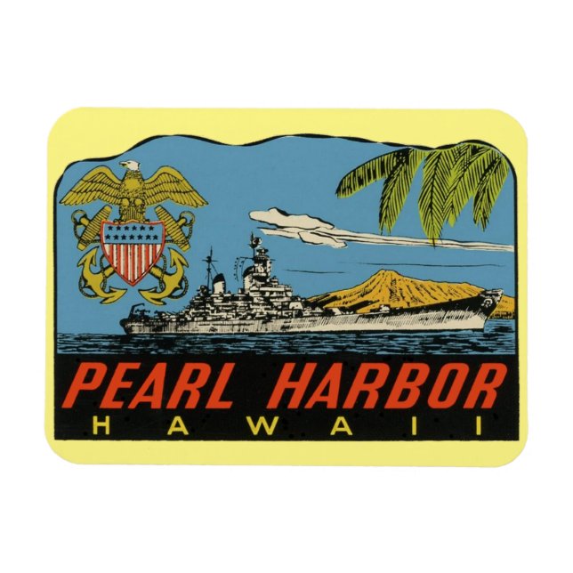 Pearl Harbor, Hawaii Vintage Travel Flexible Magnet (Horizontal)