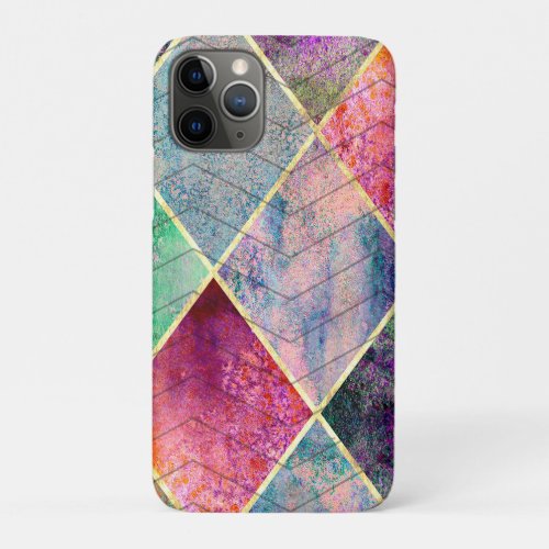Pearl Harlequin Herringbone Trippy Hippie Rainbow iPhone 11 Pro Case