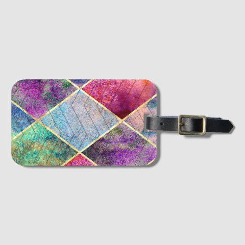 Pearl Harlequin Herringbone Trippy Hippie Rainbow Luggage Tag