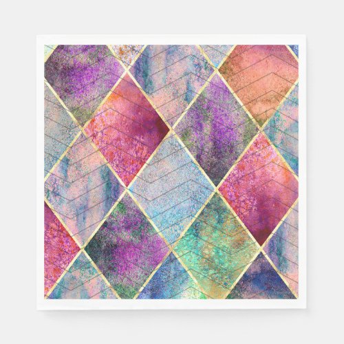 Pearl Harlequin Herringbone Trippy Hippie Rainbow Napkins