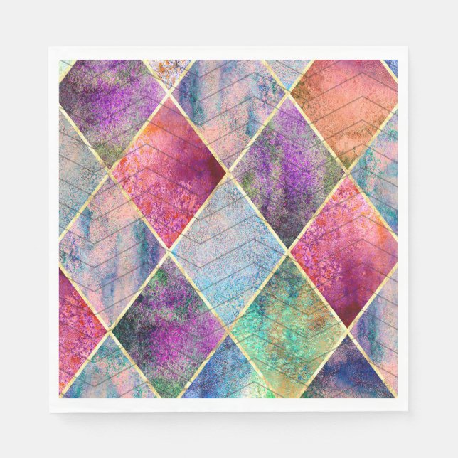 Pearl Harlequin Herringbone Trippy Hippie Rainbow Napkins (Front)