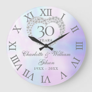 Pearl Heart 30th Wedding Anniversary  Large Clock