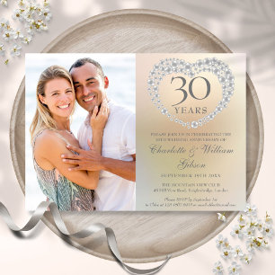 Pearl Heart 30th Wedding Anniversary Photo Invitation