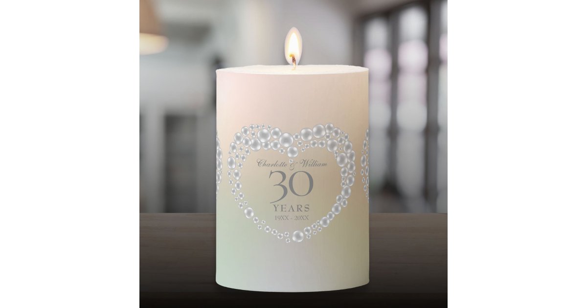 Pearl Heart 30th Wedding Anniversary Pillar Candle | Zazzle