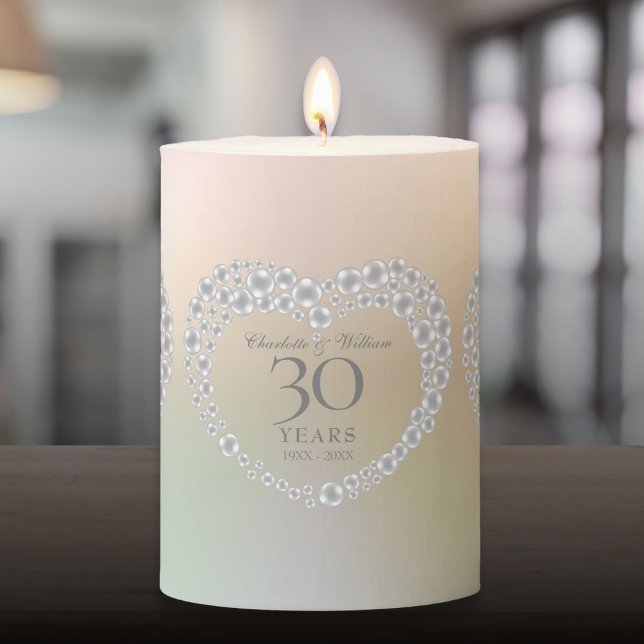 Pearl Heart 30th Wedding Anniversary  Pillar Candle (Pearl Heart 30th Wedding Anniversary Pillar Candle)