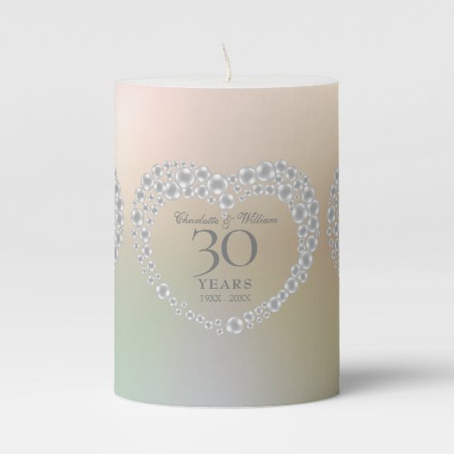 Pearl Heart 30th Wedding Anniversary  Pillar Candle