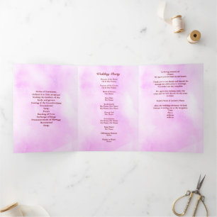 Pearl Heart Floral Pink Floral Butterfly Wedding Tri-Fold Program