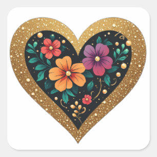 💖 Pearl Heart Floral Wreath Wedding Favor Idea 💖 Square Sticker