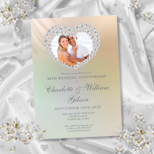 Pearl Heart Photo 30th Wedding Anniversary Invitation