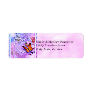 Pearl Heart Pink Roses Butterflies Couple Address  Label