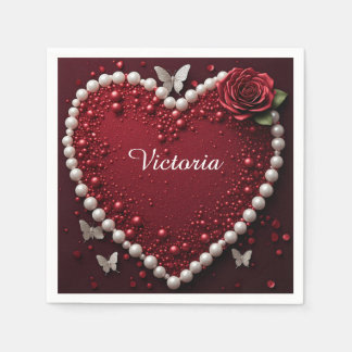 Pearl Heart Rose Wedding Table Decor 🌹 Napkins