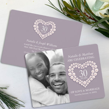 Pearl Heart Wedding Photo 30 Years Party Invitation by Mylittleeden at Zazzle
