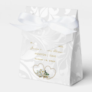 Pearl Hearts & Flowers Damask Wedding Favor Boxes