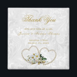 Pearl Hearts & Flowers Damask Wedding Thank You Magnet<br><div class="desc">Elegant stylish pearls and flowers Wedding favor thank you magnets. All text, text color, font and background color is fully customizable to meet your requirements. If you need help to customize your product or would like matching products please contact me through my store and i will be very happy to...</div>
