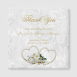 Pearl Hearts & Flowers Damask Wedding Thank You Magnet<br><div class="desc">Elegant stylish pearls and flowers Wedding favor thank you magnets. All text, text color, font and background color is fully customizable to meet your requirements. If you need help to customize your product or would like matching products please contact me through my store and i will be very happy to...</div>