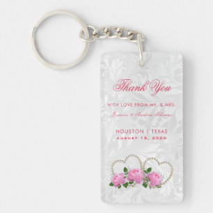 Pearl Hearts & Roses Damask Wedding Favor Keychain