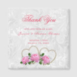 Pearl Hearts & Roses Damask Wedding Thank You Magnet<br><div class="desc">Elegant stylish pearls and flowers Wedding favor thank you magnets. All text, text color, font and background color is fully customizable to meet your requirements. If you need help to customize your product or would like matching products please contact me through my store and i will be very happy to...</div>