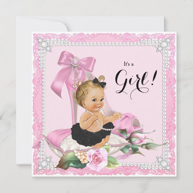 Pearl High Heel Shoe Baby Shower Invitation (Front)