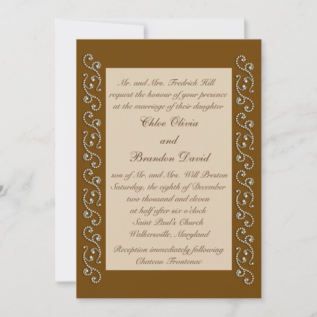 Pearl Icing on Mocha Wedding Invitation (Front)